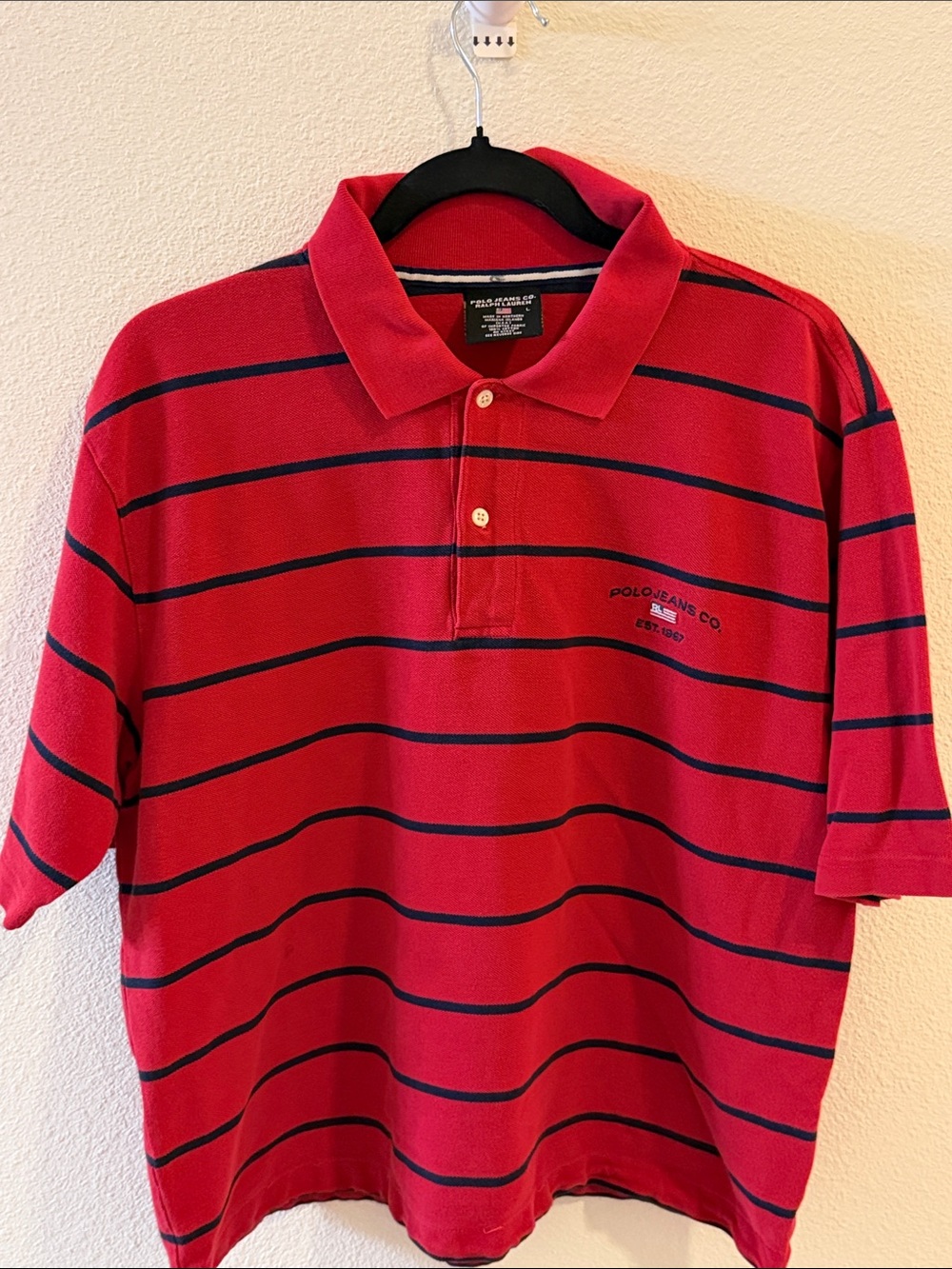 Vintage Polo Jeans Co Ralph Lauren Striped Polo Shirt Red Navy Size L